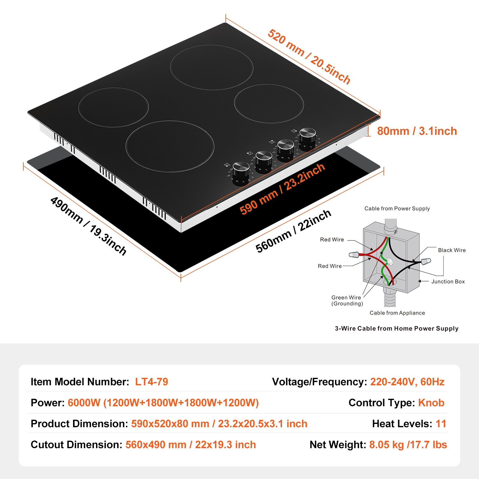 Built-in Electric Radiant Ceramic Cooktop With 4 Cooking Zones_voghion.com
